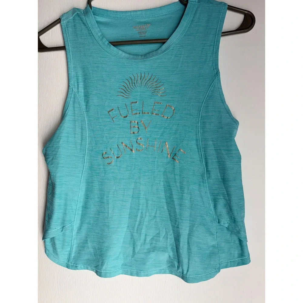 Old Navy Girls Teal Fueled By Sunshine Active Breathe On Tank Top Size L 10-12